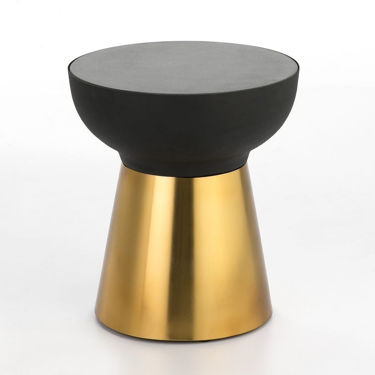 Table d'appoint ronde granit noir et métal doré Alex - Photo n°1