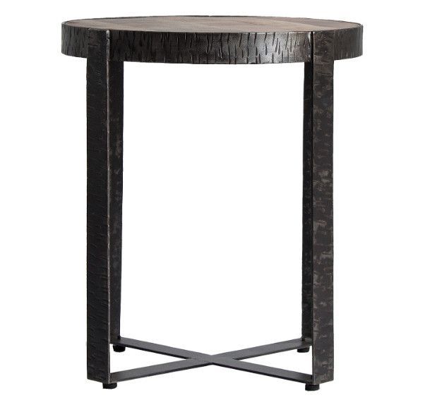 Table d'appoint ronde manguier massif clair et métal noir Pastol - Photo n°1