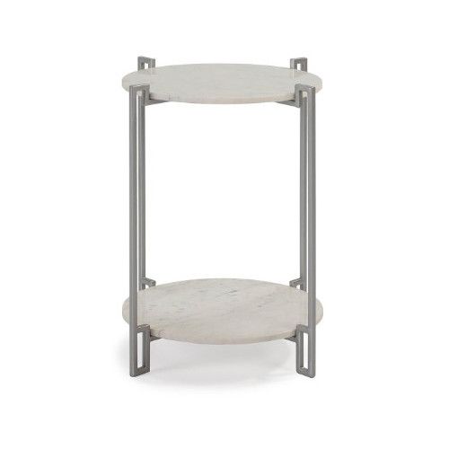 Table d'appoint ronde marbre blanc et métal argenté Renatta - Photo n°2