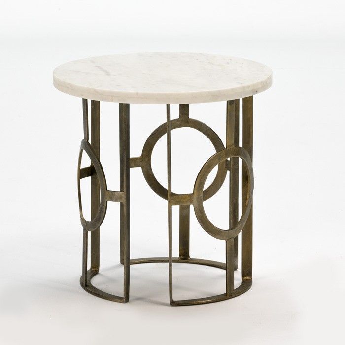Table d'appoint ronde marbre blanc et métal bronze Quieras - Photo n°1