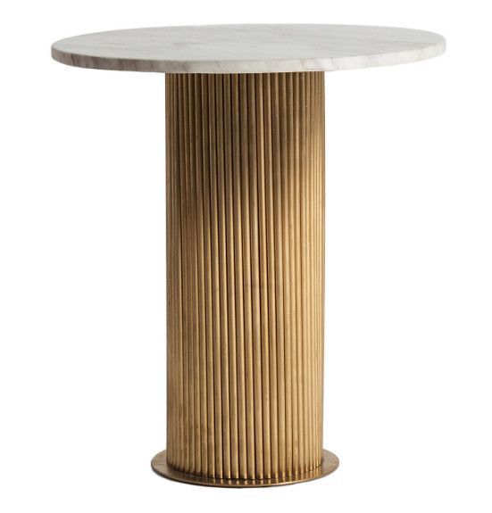 Table d'appoint ronde marbre blanc et métal doré Rivou - Photo n°1