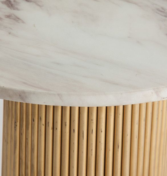 Table d'appoint ronde marbre blanc et métal doré Rivou - Photo n°2