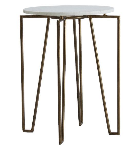 Table d'appoint ronde marbre blanc et métal doré Anato - Photo n°1