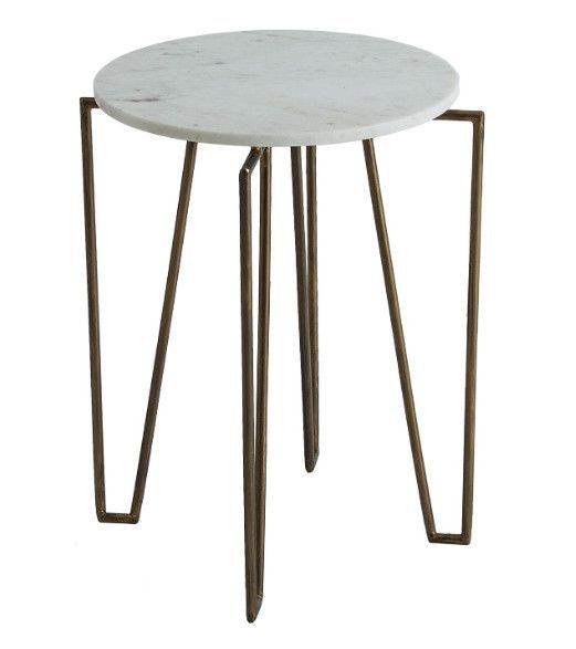 Table d'appoint ronde marbre blanc et métal doré Anato - Photo n°3