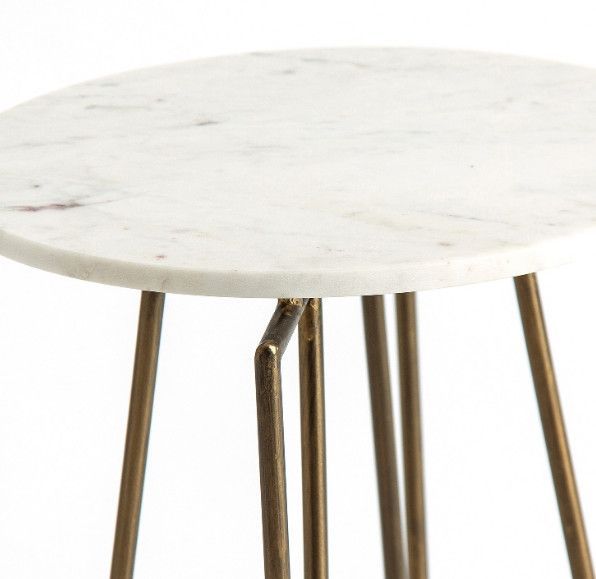 Table d'appoint ronde marbre blanc et métal doré Anato - Photo n°4