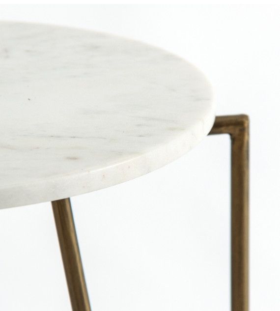 Table d'appoint ronde marbre blanc et métal doré Anato - Photo n°5