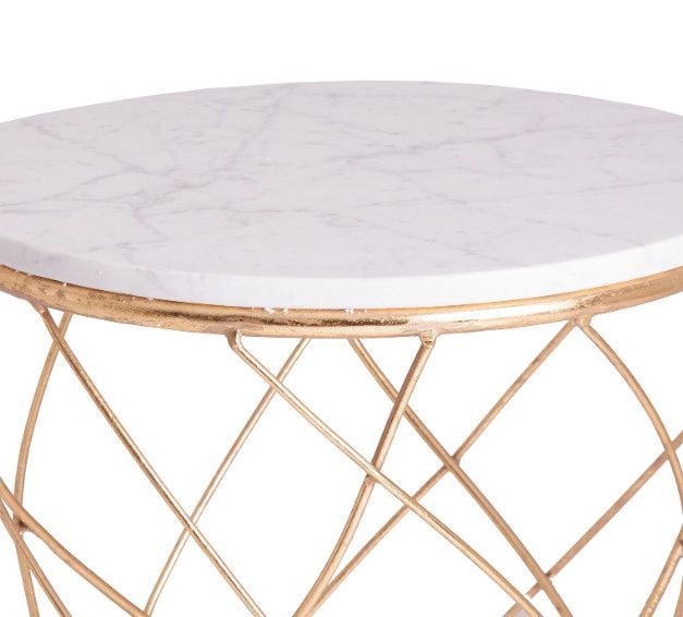 Table d'appoint ronde marbre blanc et métal doré Rench 2 - Photo n°2