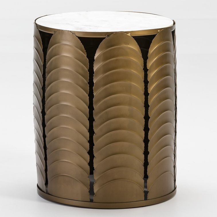 Table d'appoint ronde marbre blanc et métal doré Dorie H 51 cm - Photo n°1