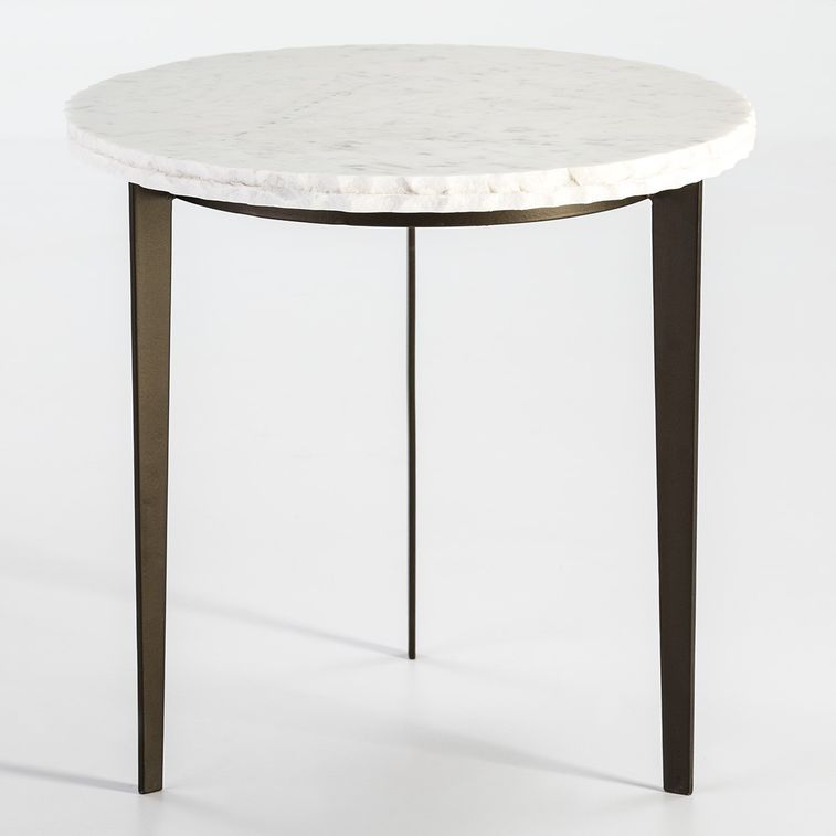 Table d'appoint ronde marbre blanc et métal doré Gena H 56 - Photo n°1