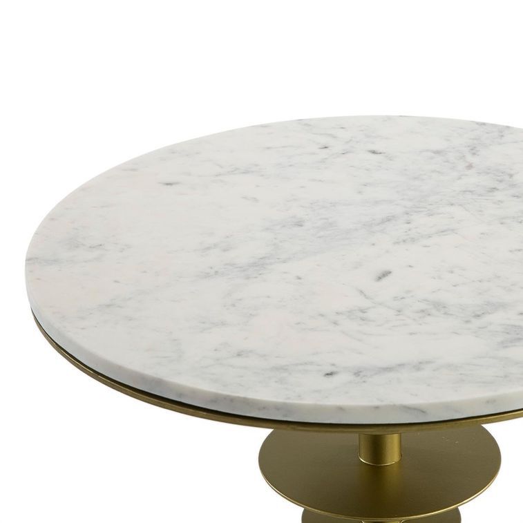 Table d'appoint ronde marbre blanc et métal doré Junie - Photo n°2