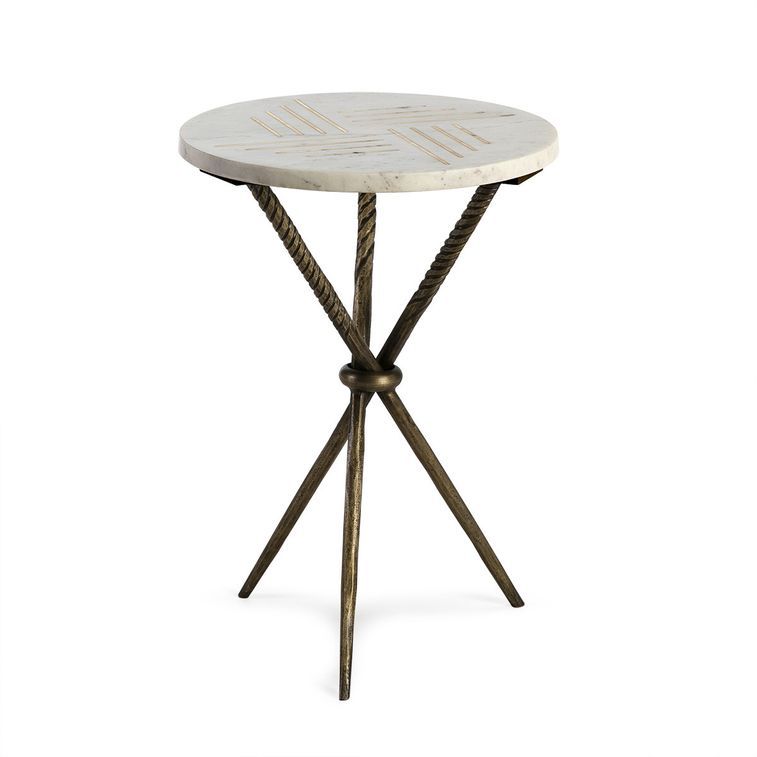 Table d'appoint ronde marbre blanc et métal doré Lina 40 cm - Photo n°1