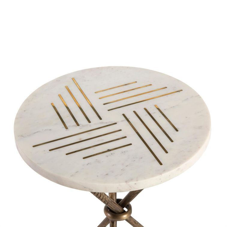 Table d'appoint ronde marbre blanc et métal doré Lina 40 cm - Photo n°2