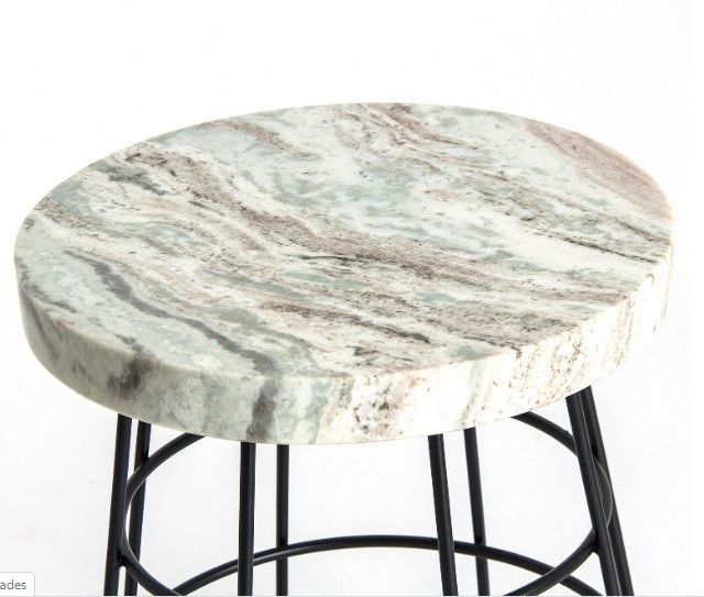 Table d'appoint ronde marbre blanc et métal noir Awa - Photo n°2