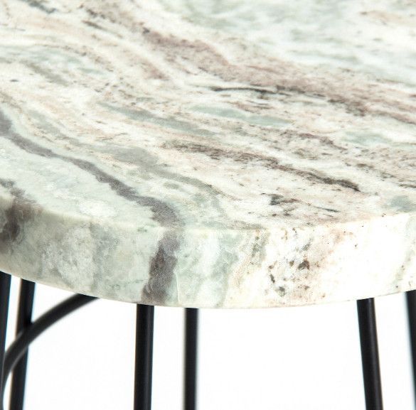 Table d'appoint ronde marbre blanc et métal noir Awa - Photo n°3