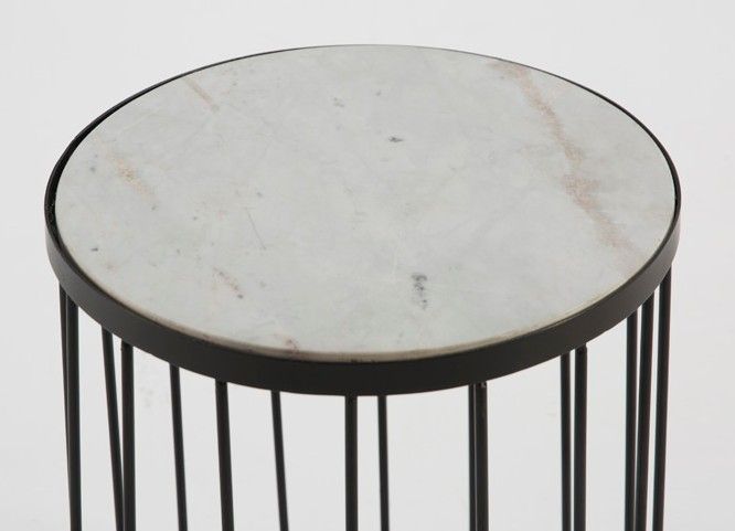 Table d'appoint ronde marbre blanc et métal noir Cirade - Photo n°2