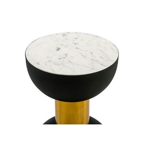 Table d'appoint ronde marbre blanc et métal noir et doré Alex - Photo n°2