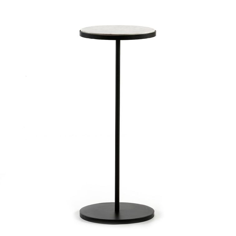 Table d'appoint ronde marbre blanc et métal noir Gena - Photo n°1