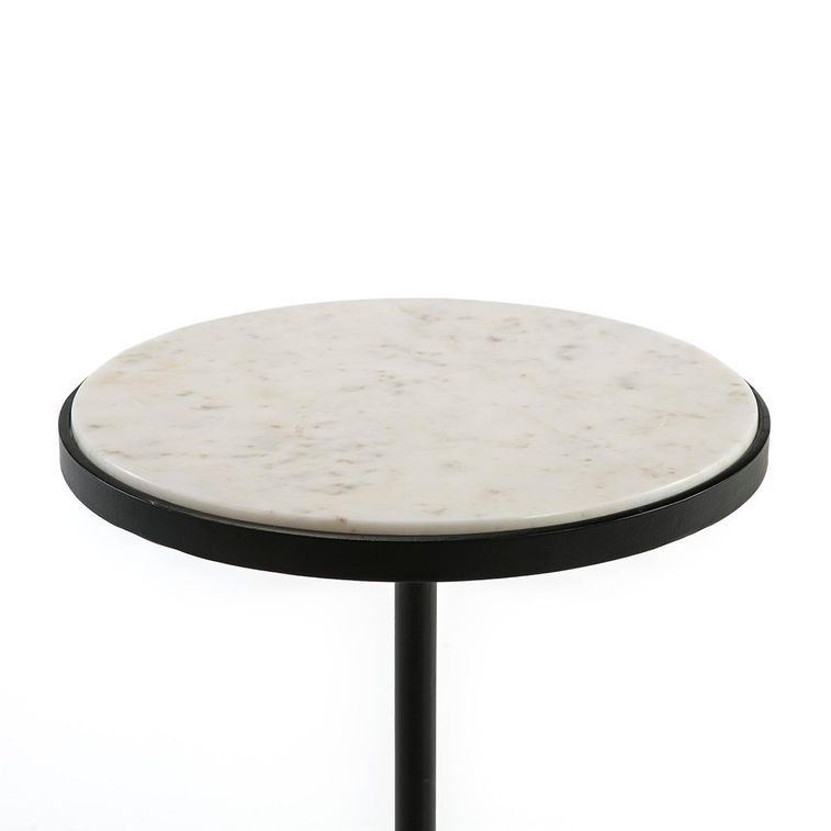 Table d'appoint ronde marbre blanc et métal noir Gena - Photo n°2