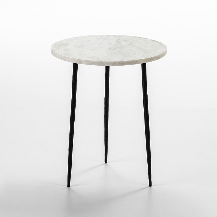 Table d'appoint ronde marbre blanc et métal noir Guaie D 38 cm - Photo n°1