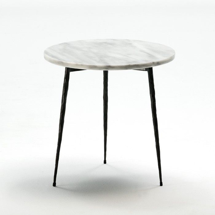 Table d'appoint ronde marbre blanc et métal noir Guaie D 40 cm - Photo n°1