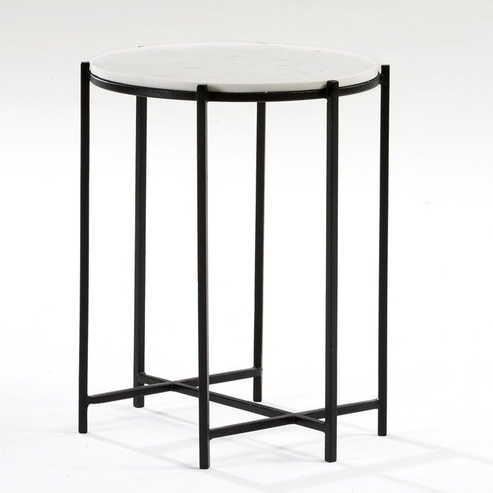 Table d'appoint ronde marbre blanc et métal noir Guaie D 43 cm - Photo n°1