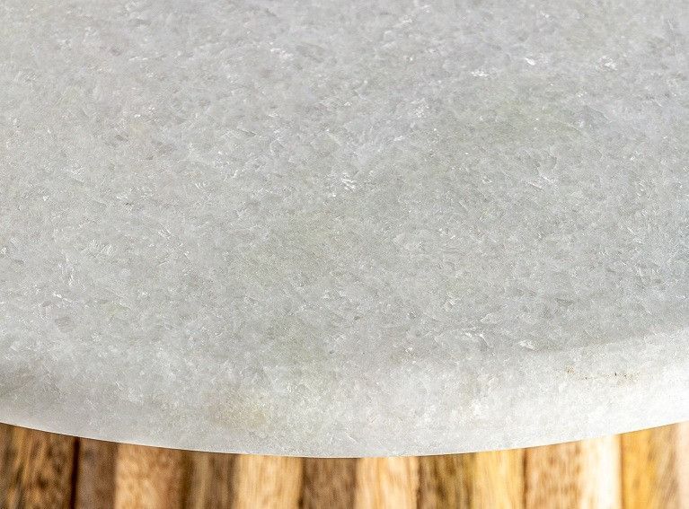 Table d'appoint ronde marbre blanc et pied manguier massif Lial D 45 cm - Photo n°3