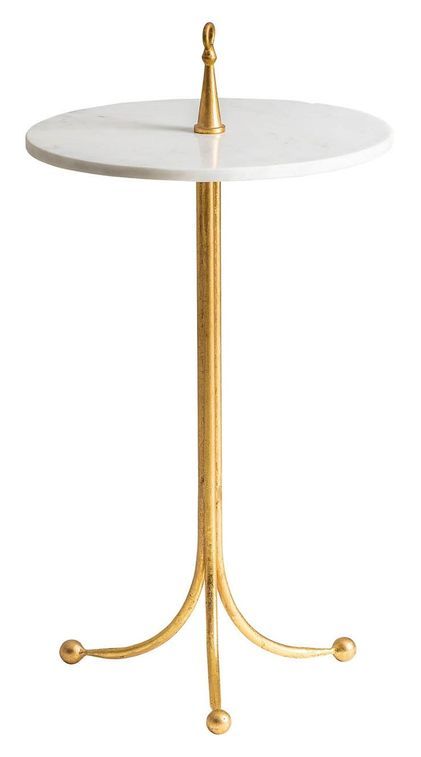 Table d'appoint ronde marbre blanc et pied métal doré Anato - Photo n°2