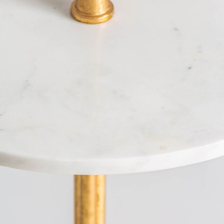 Table d'appoint ronde marbre blanc et pied métal doré Anato - Photo n°4