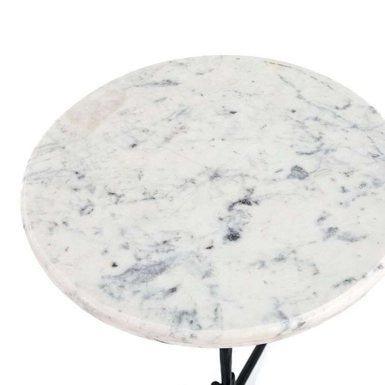 Table d'appoint ronde marbre blanc et pieds métal noir Gena - Photo n°2