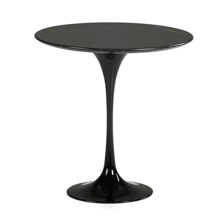 Table d'appoint ronde marbre et fibre de verre noir Ravies - Photo n°1