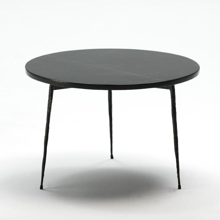 Table d'appoint ronde marbre et métal noir Guaie H 32 cm - Photo n°1