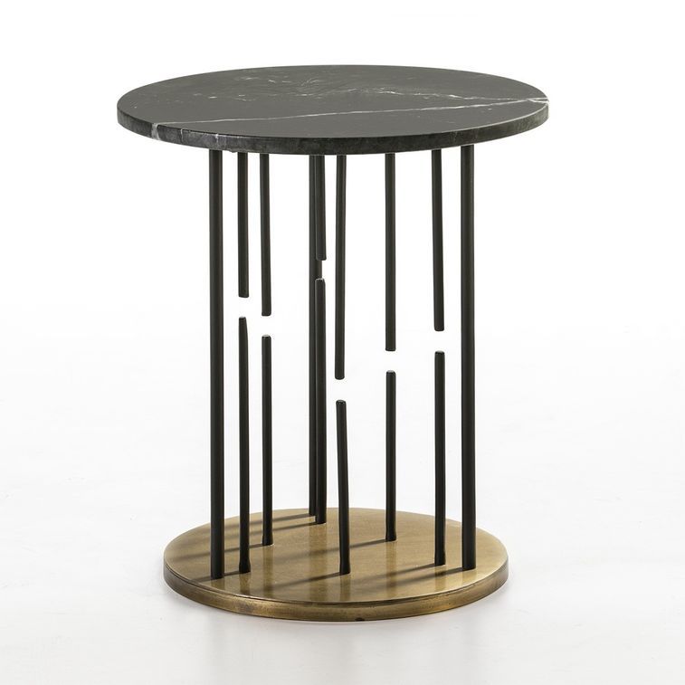 Table d'appoint ronde marbre noir et métal noir et doré Quieras - Photo n°1