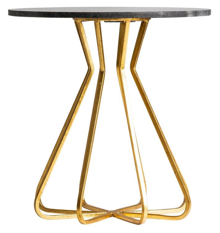 Table d'appoint ronde marbre noir et pieds métal doré Anato - Photo n°1