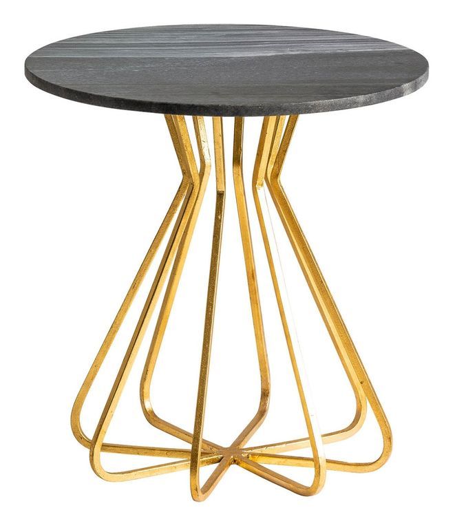 Table d'appoint ronde marbre noir et pieds métal doré Anato - Photo n°2