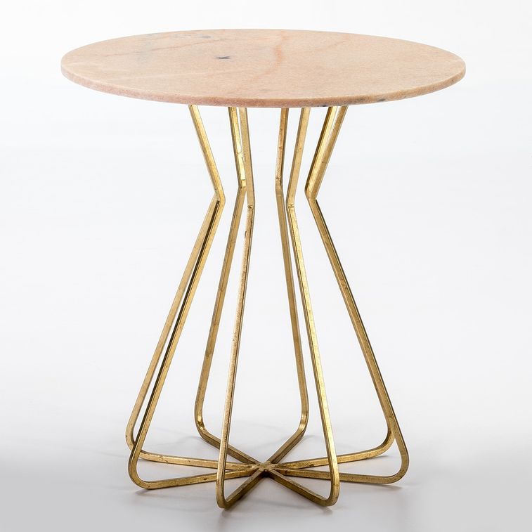Table d'appoint ronde marbre rose et métal doré Sami - Photo n°1