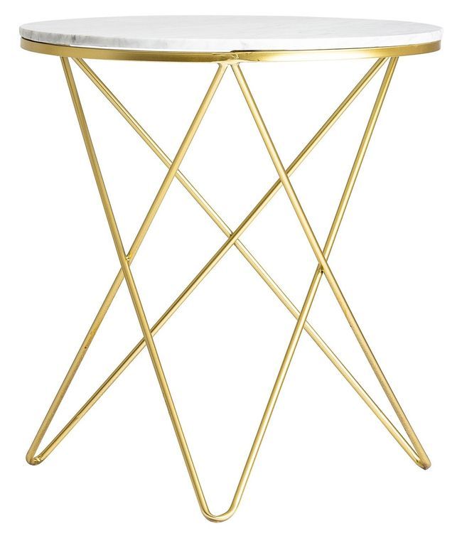 Table d'appoint ronde métal doré et plateau marbre blanc Rench 2 - Photo n°1