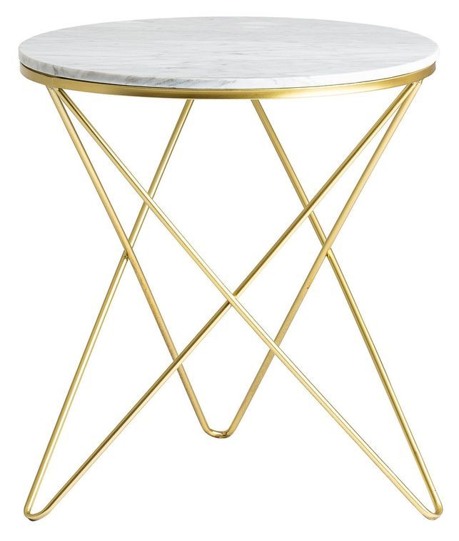 Table d'appoint ronde métal doré et plateau marbre blanc Rench 2 - Photo n°2