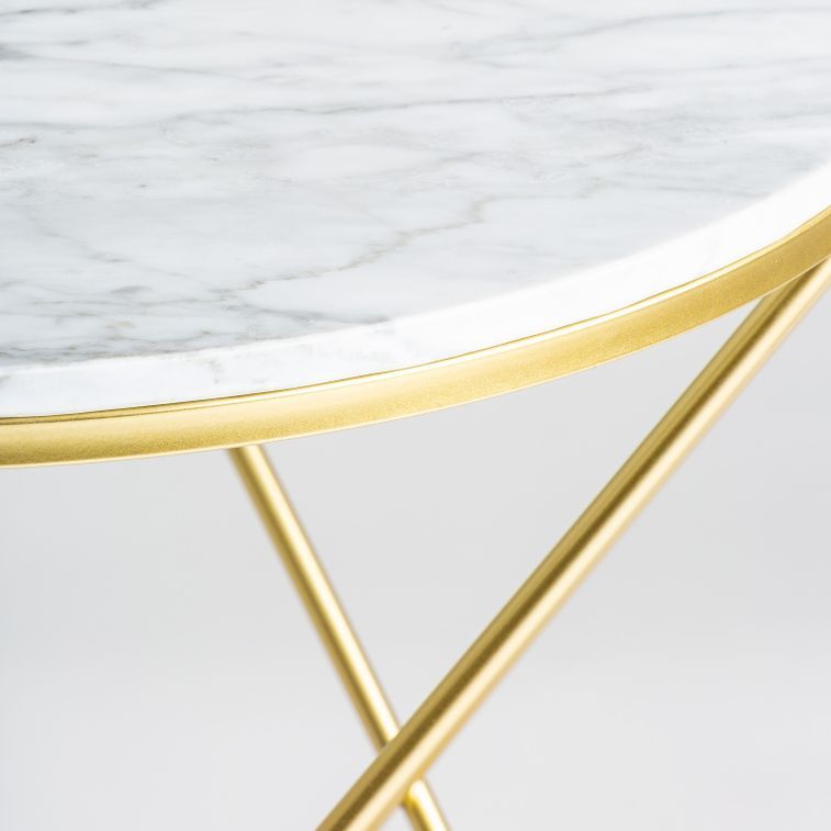 Table d'appoint ronde métal doré et plateau marbre blanc Rench 2 - Photo n°4