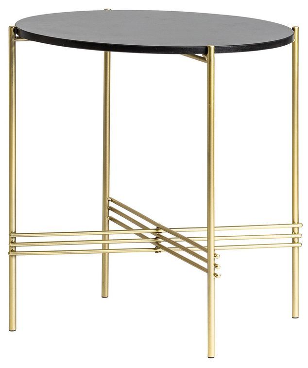 Table d'appoint ronde métal doré et plateau marbre noir Keyz - Photo n°2