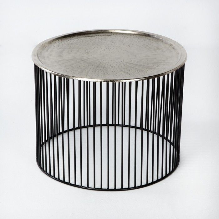 Table d'appoint ronde métal noir et argenté Cirade - Photo n°1