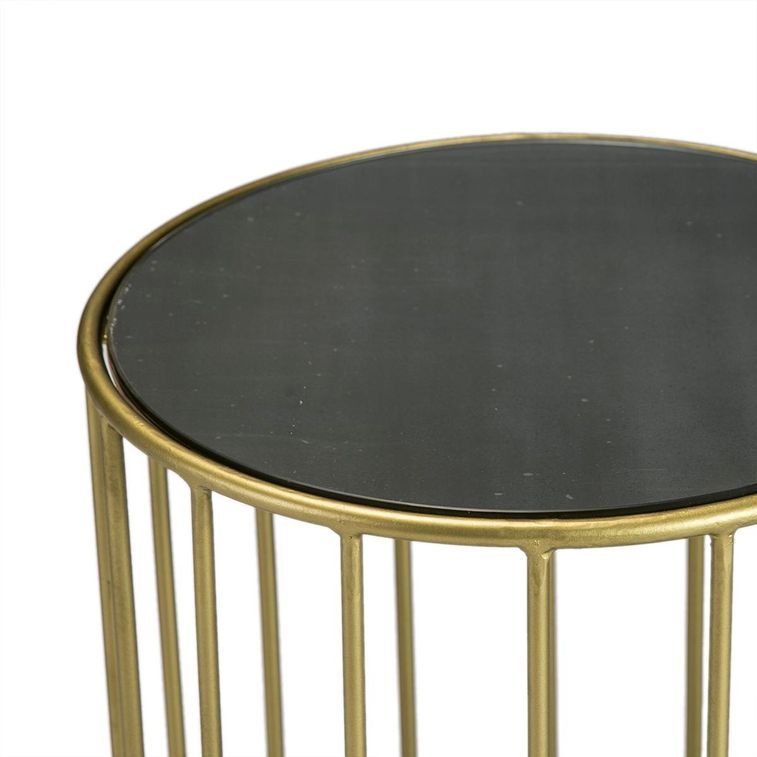 Table d'appoint ronde miroir noir et métal doré Zen - Photo n°2