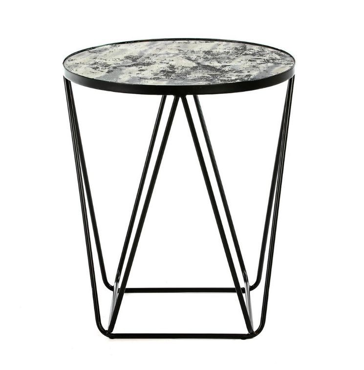 Table d'appoint ronde miroir vieilli et métal noir Roy - Photo n°2