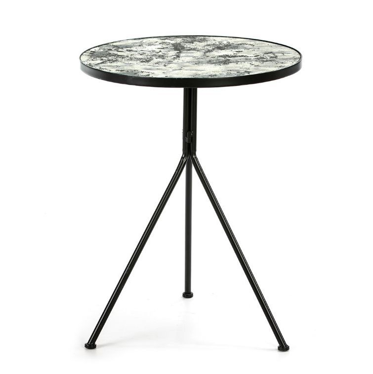 Table d'appoint ronde miroir vieilli et métal noir Roy H 78 cm - Photo n°1