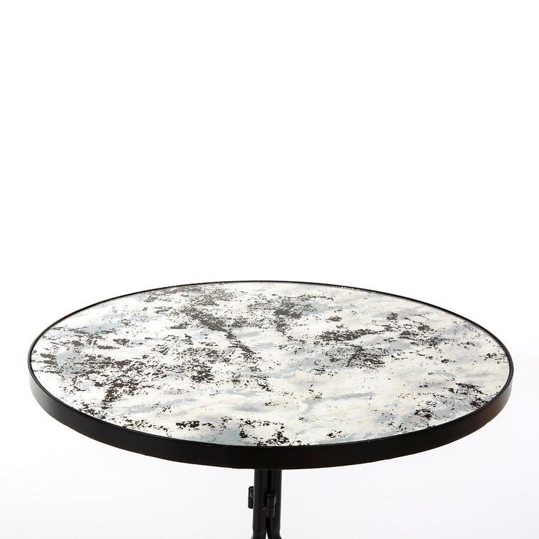 Table d'appoint ronde miroir vieilli et métal noir Roy H 78 cm - Photo n°2