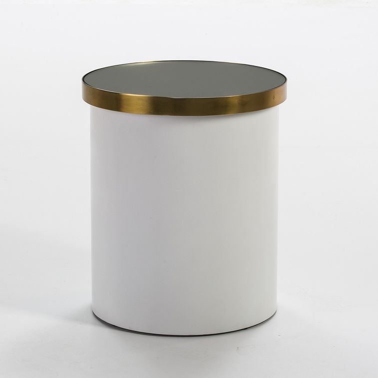 Table d'appoint ronde verre pied métal blanc et doré Alex - Photo n°1