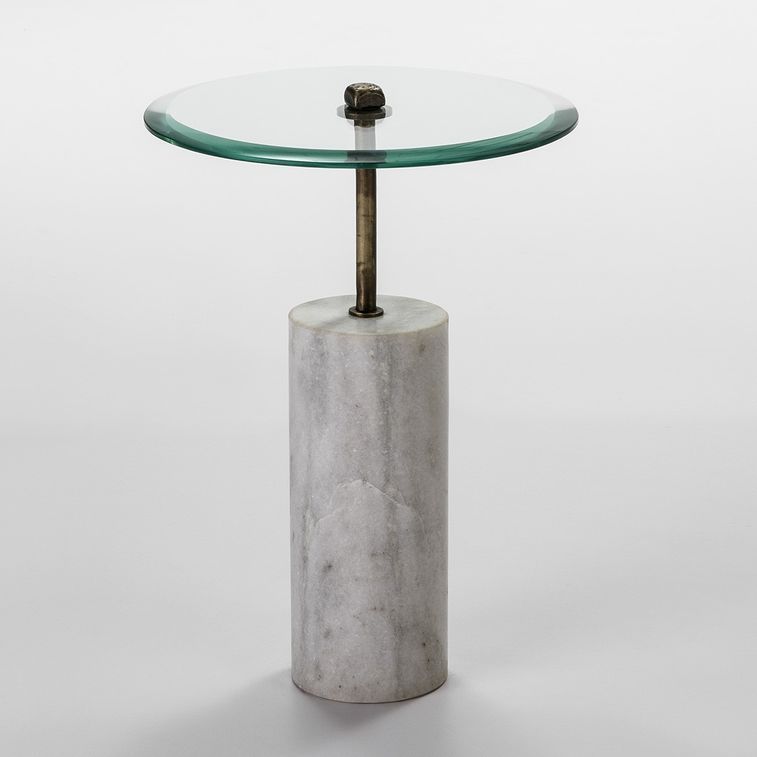 Table d'appoint ronde verre pied métal et marbre blanc Siru - Photo n°1