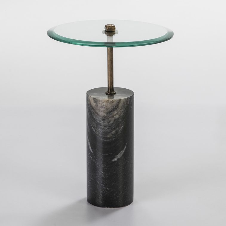 Table d'appoint ronde verre pied métal et marbre noir Siru - Photo n°1