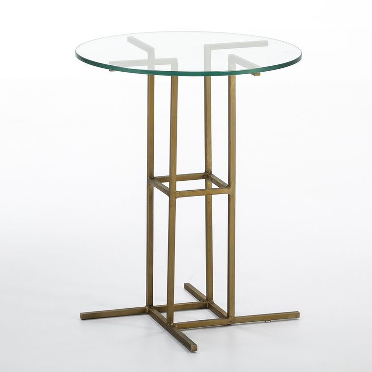 Table d'appoint ronde verre trempé et métal doré Hugos H 55 cm - Photo n°1
