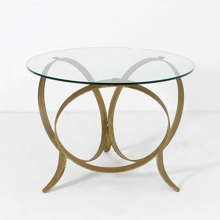 Table d'appoint ronde verre trempé et métal doré Hugos H 63 cm - Photo n°1
