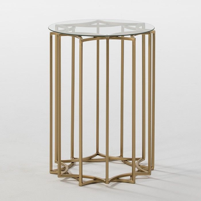 Table d'appoint ronde verre trempé pieds métal doré Gena - Photo n°1
